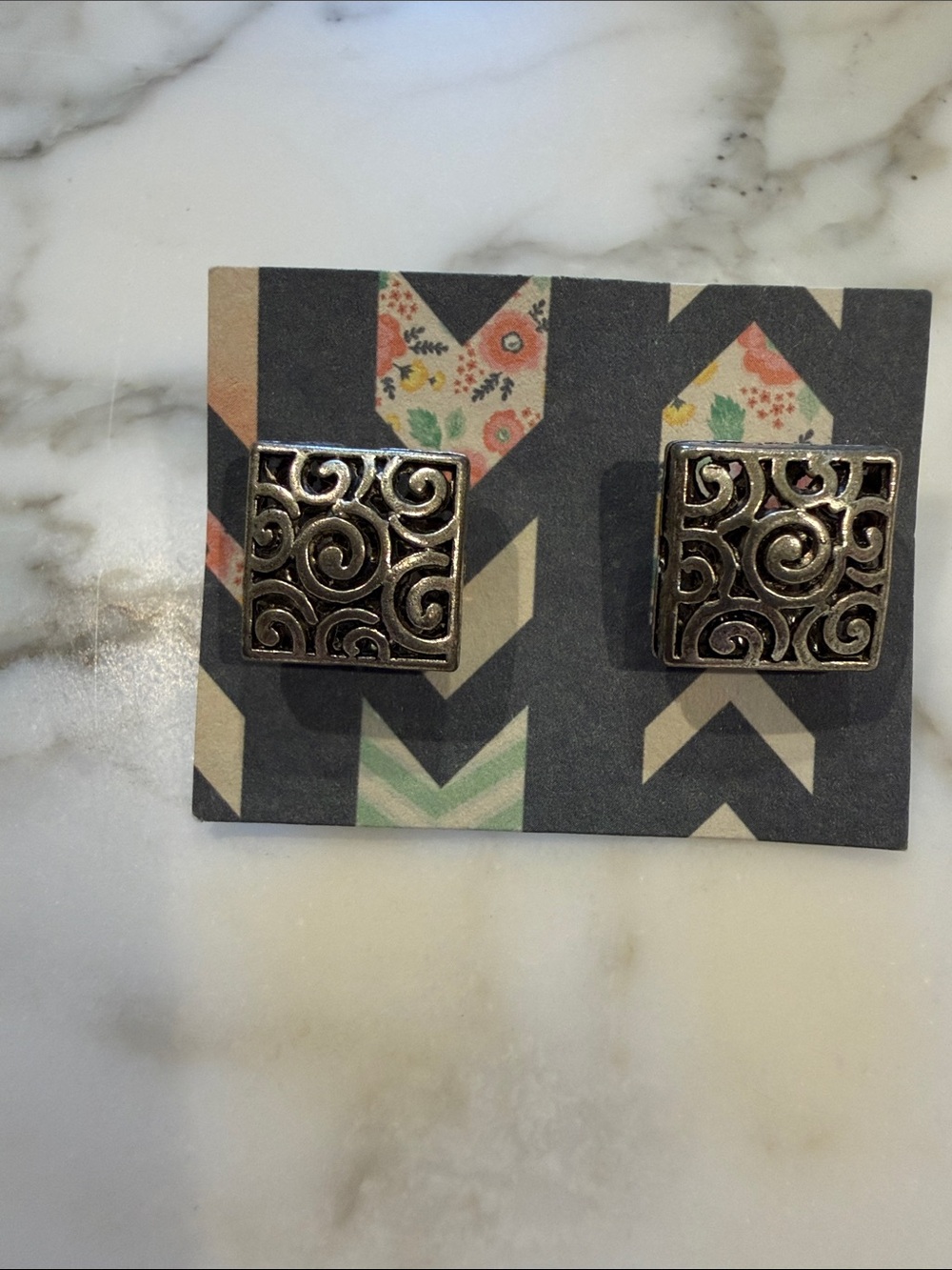 Silver finish square earrings